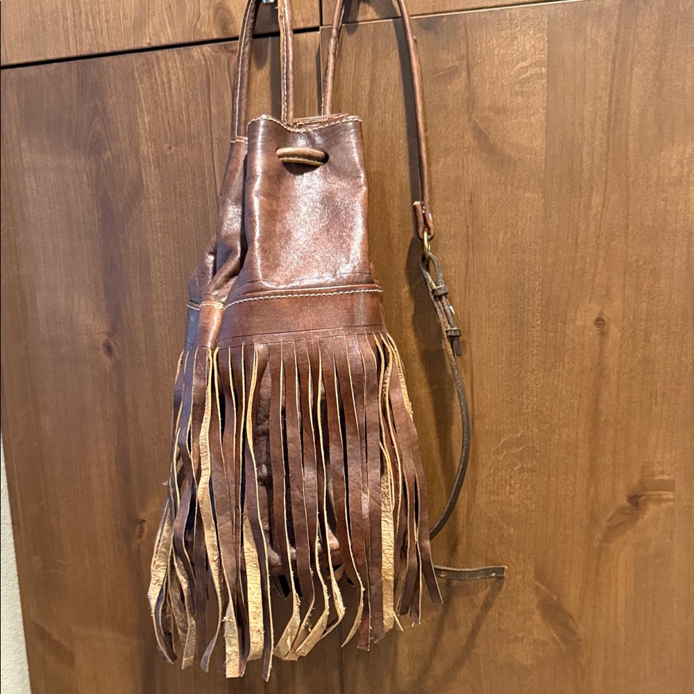 Moroccan Handmade Western Brown Leather Fringe Backpack